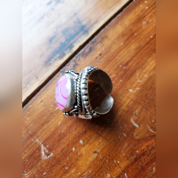 Agate, Lapis, Turquoise & Coral Gemstone Adjustable Statement Ring - Picture 12 of 16